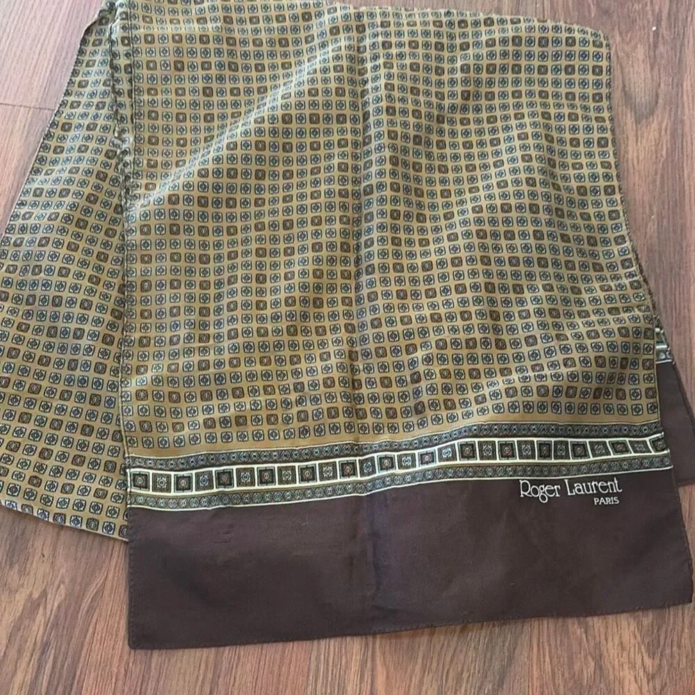 Vintage Roger Laurent brown gold rectangular scarf